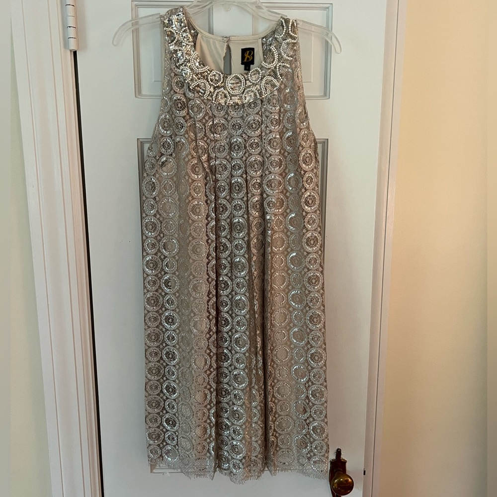 Anthropologie Metallic, Beaded Collar Formal Dress